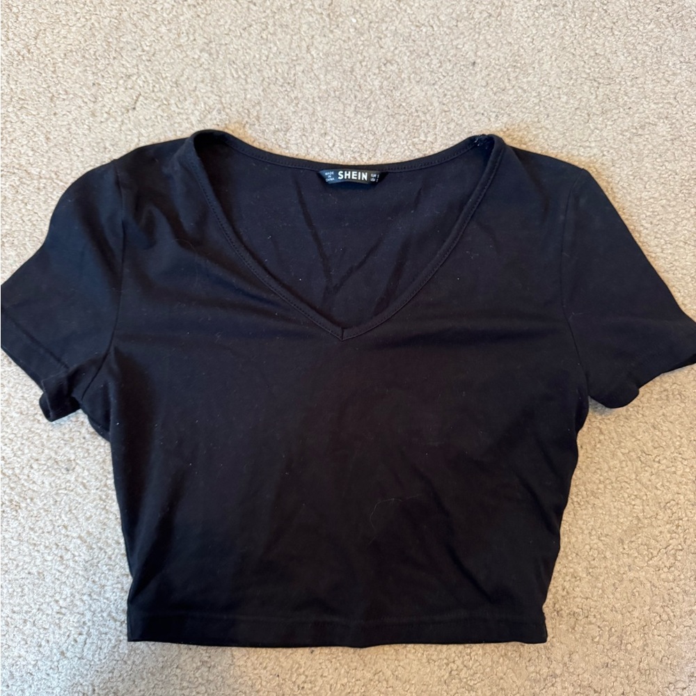 SHEIN Black V-Neck Crop Top